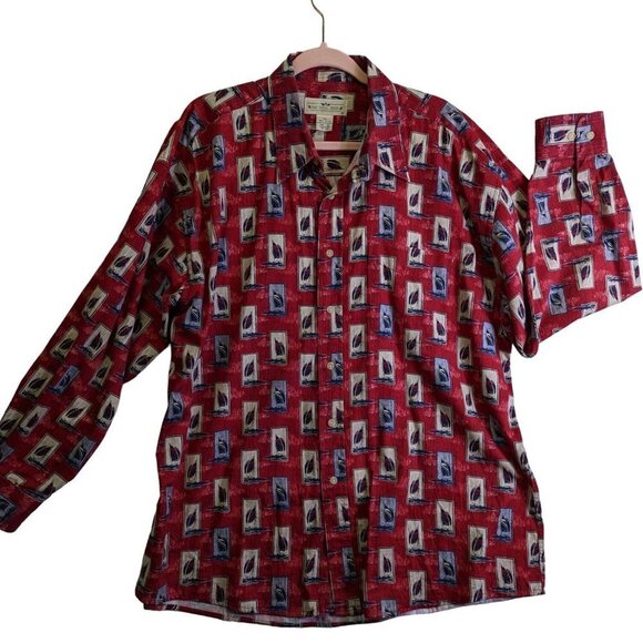 NATURAL ISSUE Other - Natural Issue Button Up SHIRT Red Blue Sail Boat Print Mens size XL Cotton